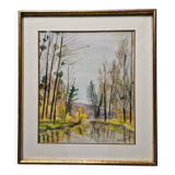 Framed gouache signed Marie Lys Ameil, circa 1960