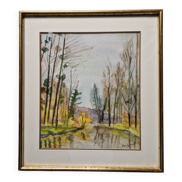 Framed gouache signed Marie Lys Ameil, circa 1960