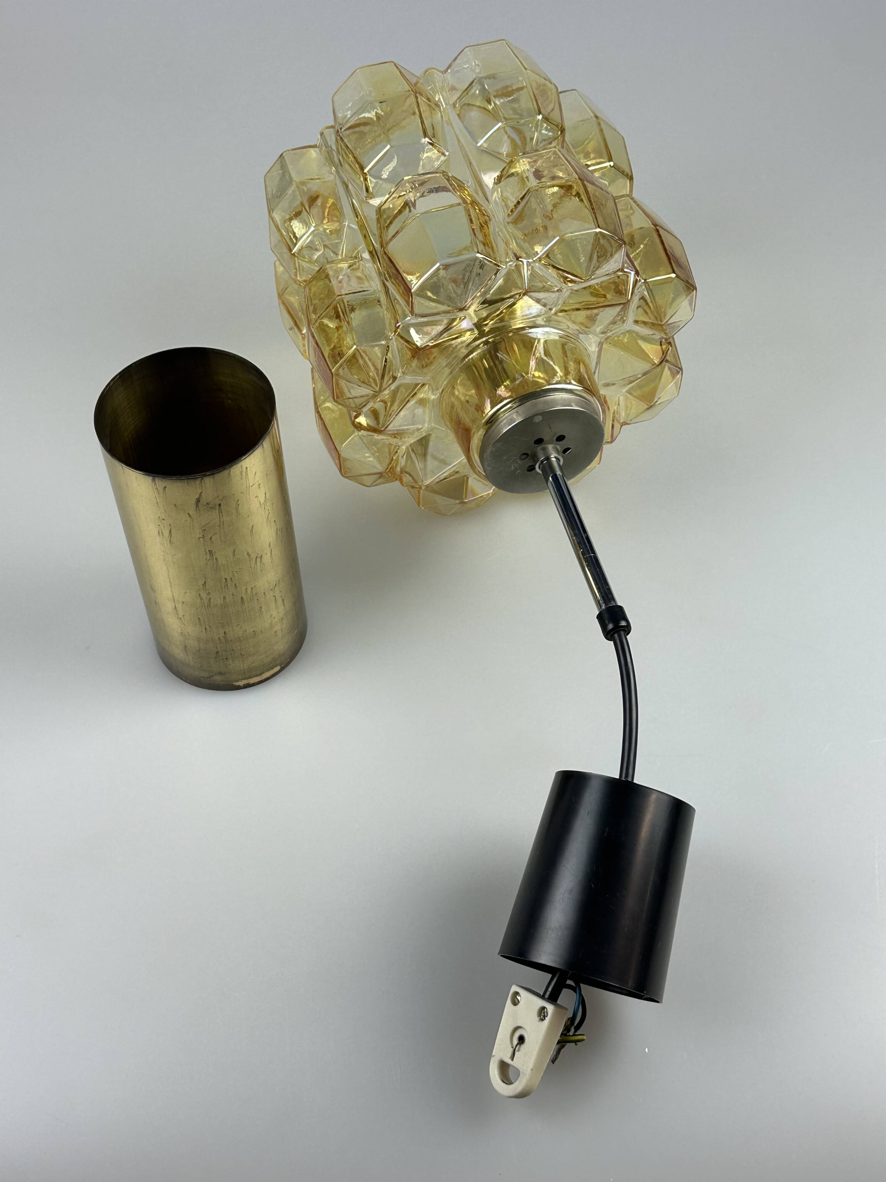 60er 70er Jahre Deckenlampe Glashütte Limburg Germany Glas & Messing Space