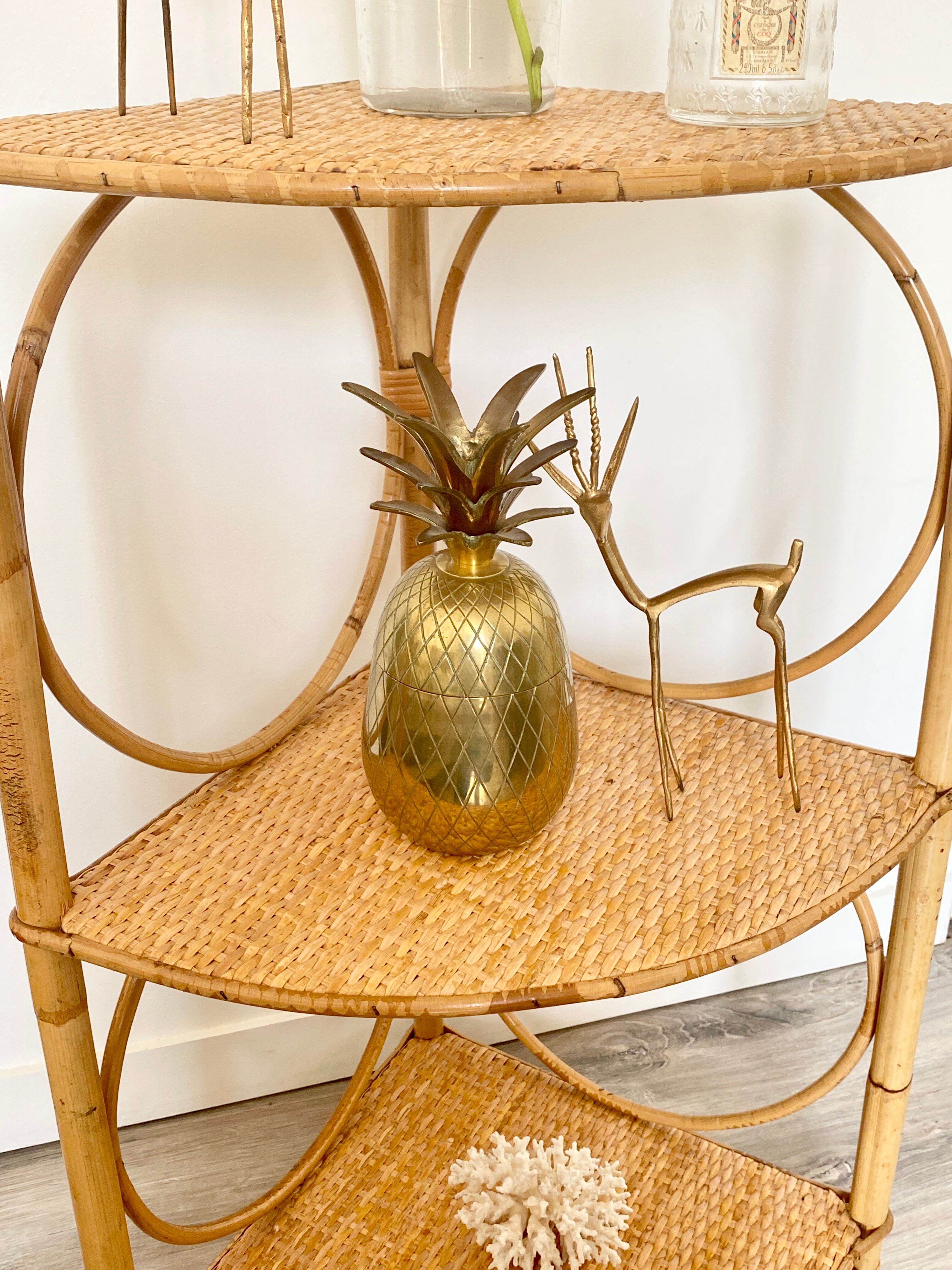 Rattan corner shelf