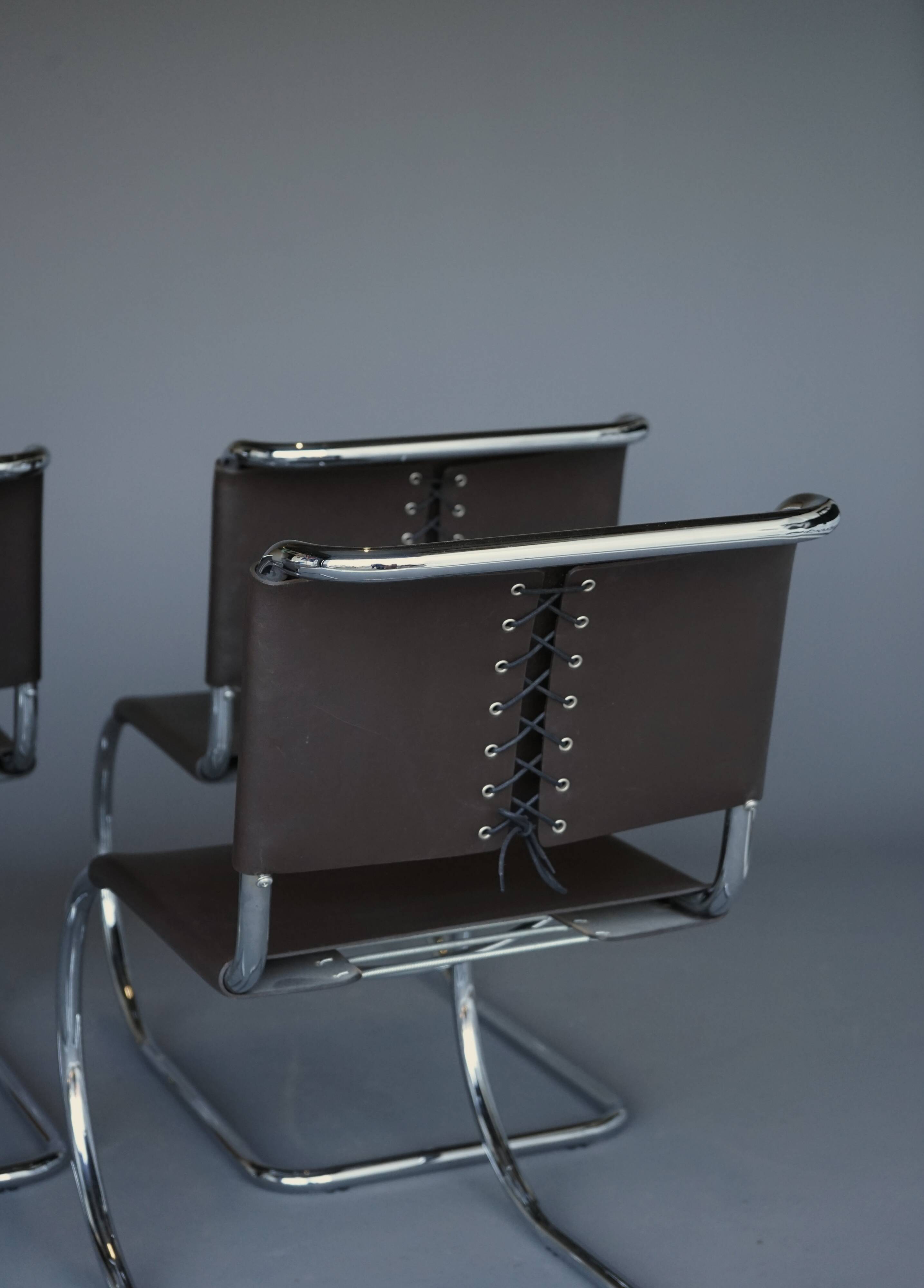 x4 Cantilever MR 10 chairs in the manner of Ludwig Mies van der Rohe.