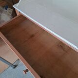 Meuble de salle de bain en bois patine blanche et marron