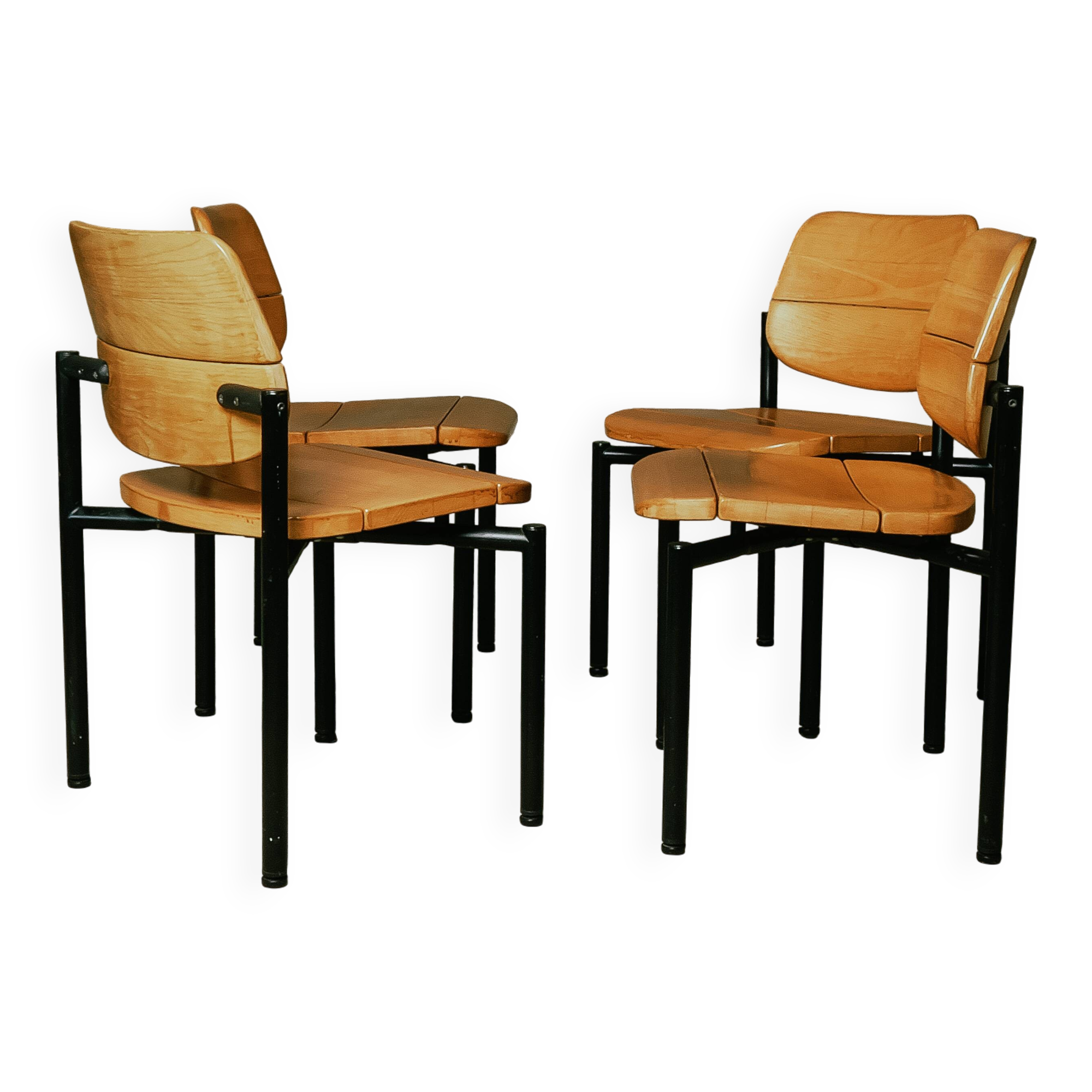 Martin Stoll - Set of four chairs in beech and black steel - c. 1980 - DE