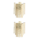 Pair of Contemporary Hammered Strips ”Listelli” Murano Glass Chromed Wall Sconces by Simoeng