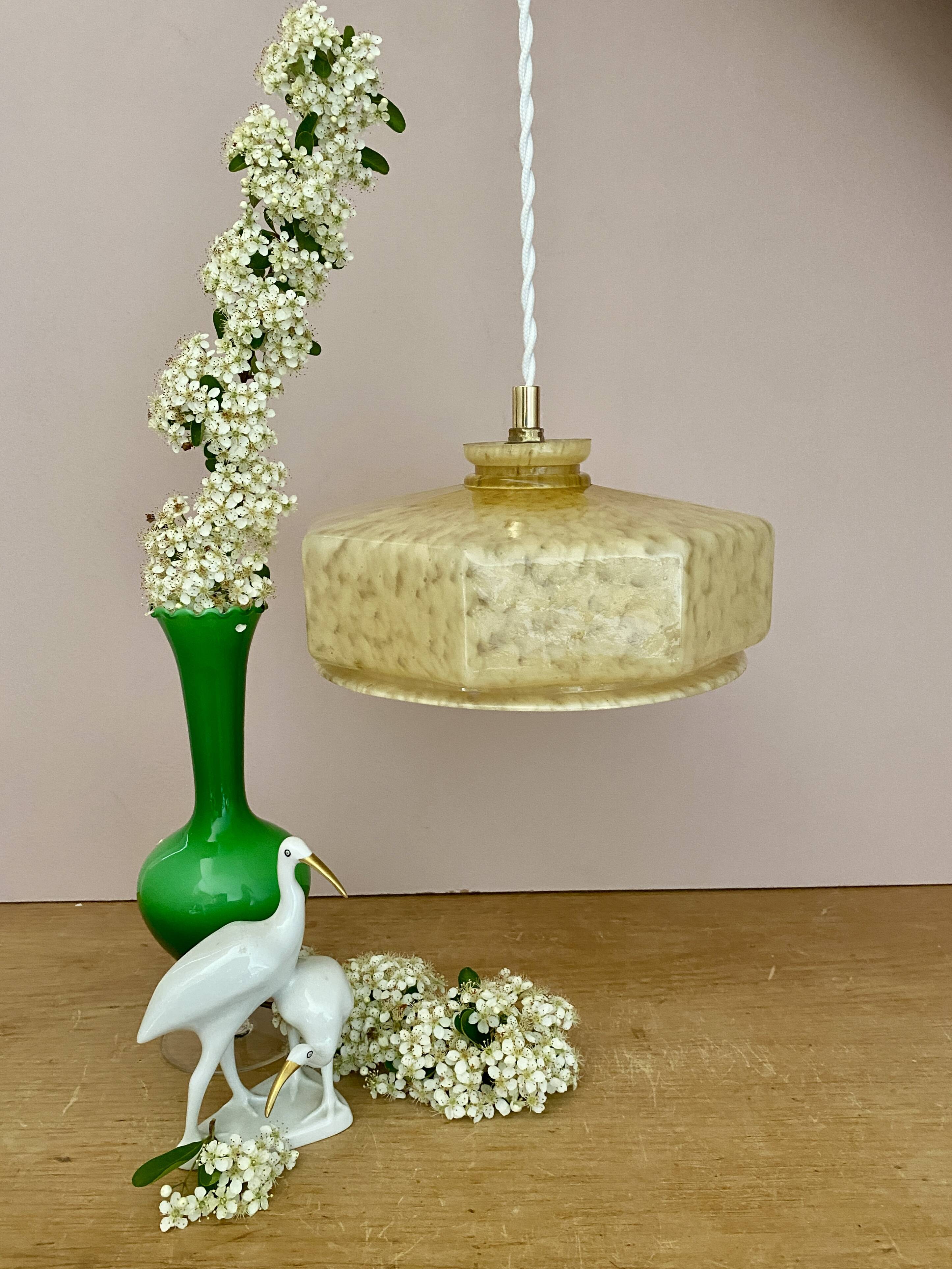 Vintage yellow Clichy glass lampshade pendant light