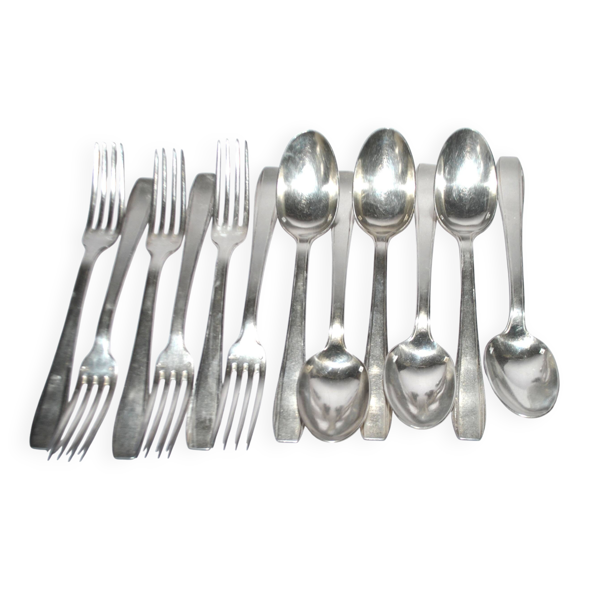 Set of 6 silver-plated Art Deco table spoons and 6 forks ARGENTAL near Boreal 21cm