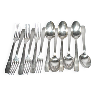 Set of 6 silver-plated Art Deco table spoons and 6 forks ARGENTAL near Boreal 21cm