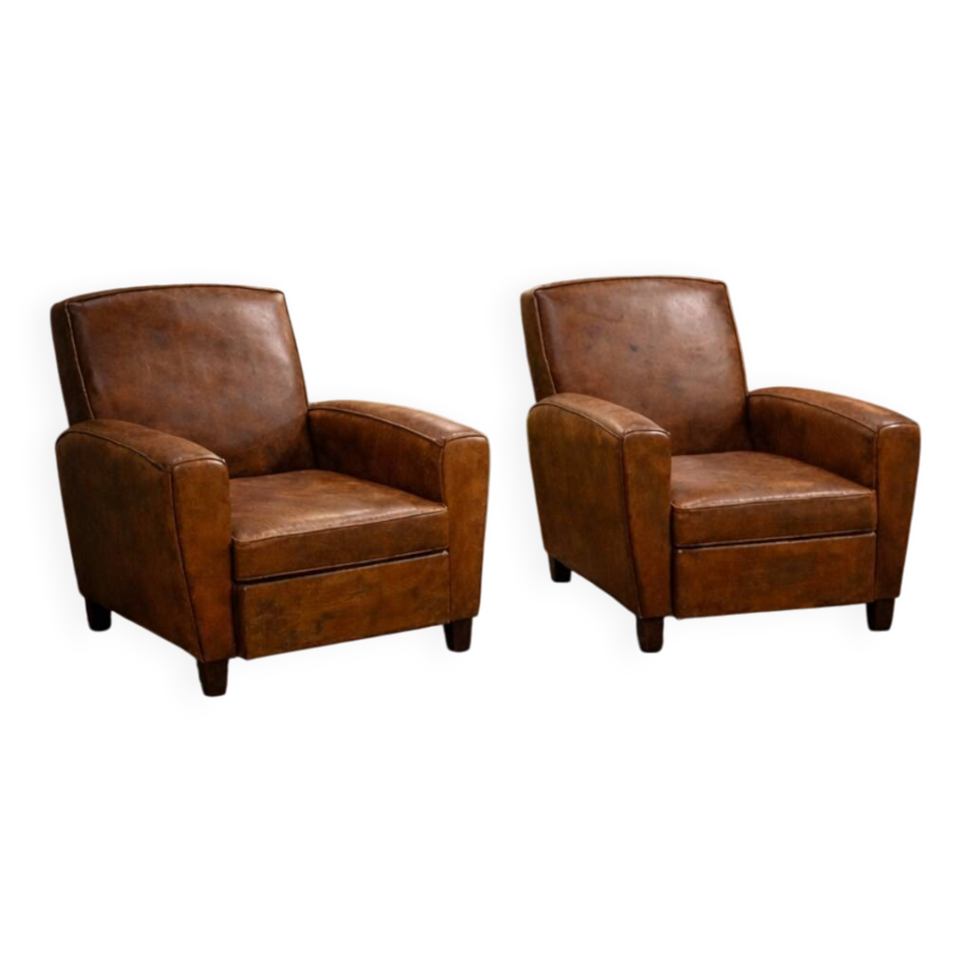 Pair of leather club armchairs – Mid-20th century