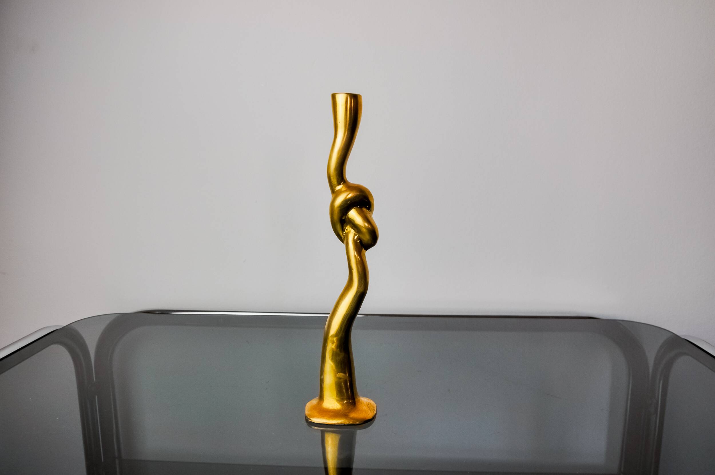 Bougeoirs noeud, design brutaliste, bronze, italie, 1970