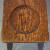 Antique English solid oak stool with a touch of art nouveau style