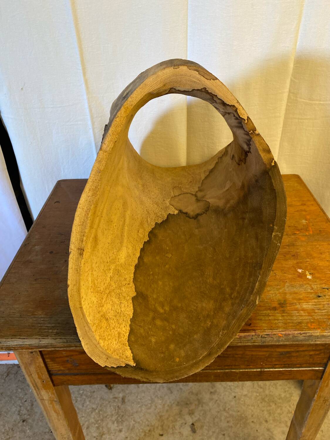 Antique Carved Wood Basket Vintage #C622