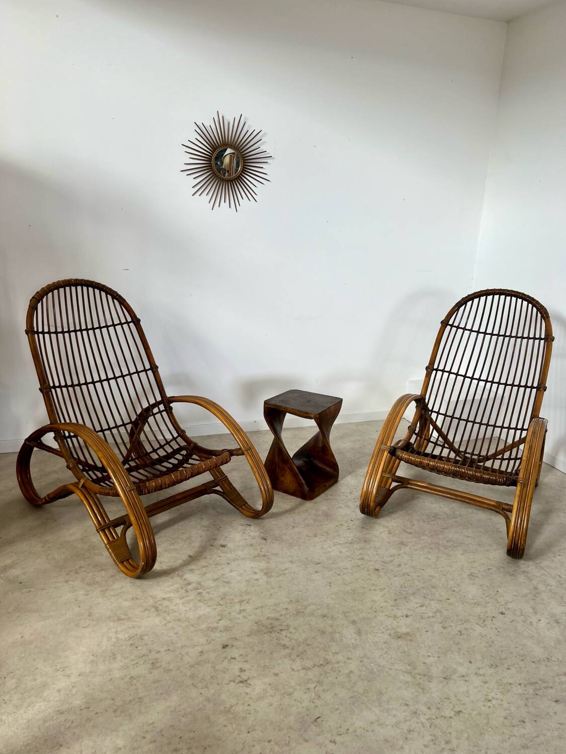 Set of 2 rattan lounge chairs armchairs Italian design from the 60s vintage rattan