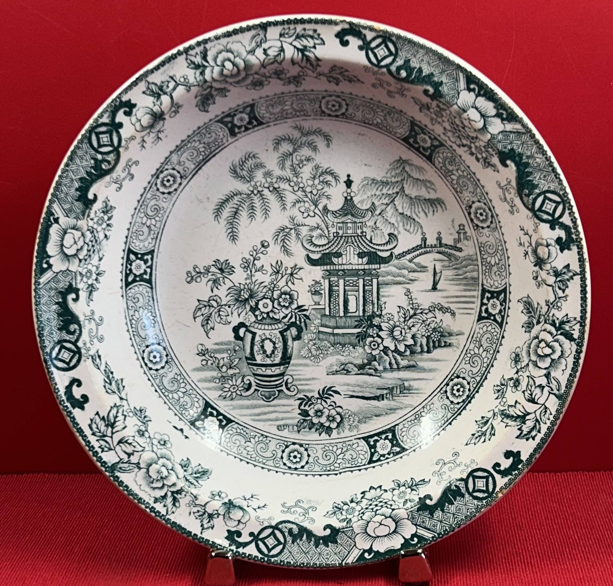 Ancient large earthenware platter creil and montereau, japonese decoration. 27 x 6