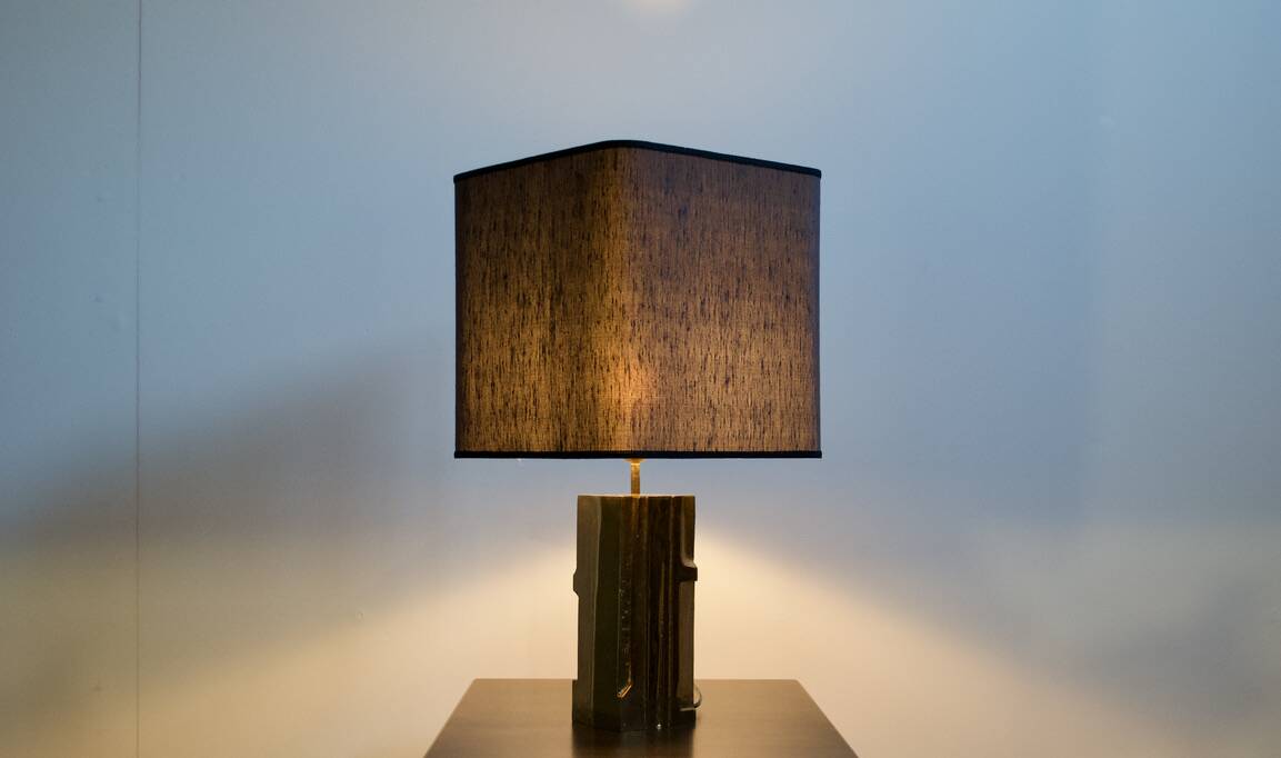 POLISHED/FROSTED BRONZE LAMP MICHEL MANGEMATIN FRANCE 1960