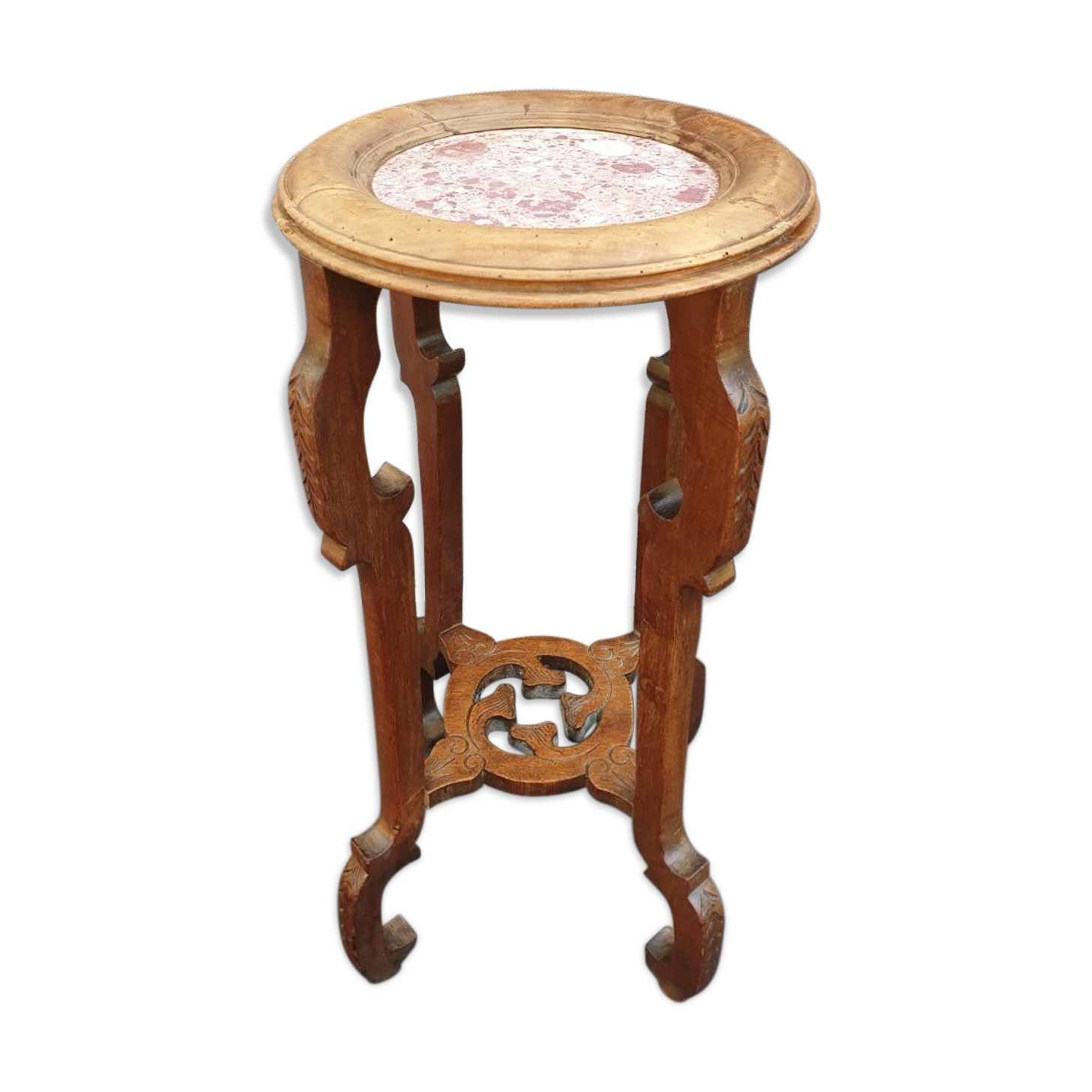 Sellette guéridon noyer art nouveau 1900 marbre rose