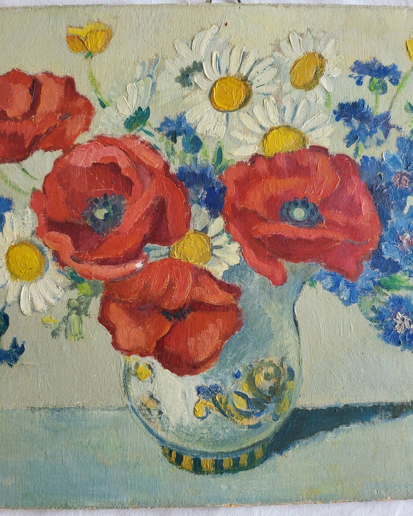 Adry BOIDIN Huile sur panneau Bouquet de fleurs Coquelicots XXe
