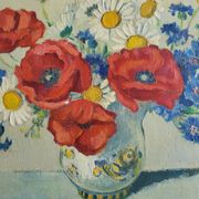 Adry BOIDIN Huile sur panneau Bouquet de fleurs Coquelicots XXe