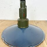 Industrial blue enamel military pendant lamp with cast aluminium top, 1960
