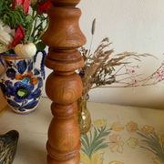 Sculptural Totem Candle Holder 40cm - Turned Solid Wood - 70s Spirit / Pear