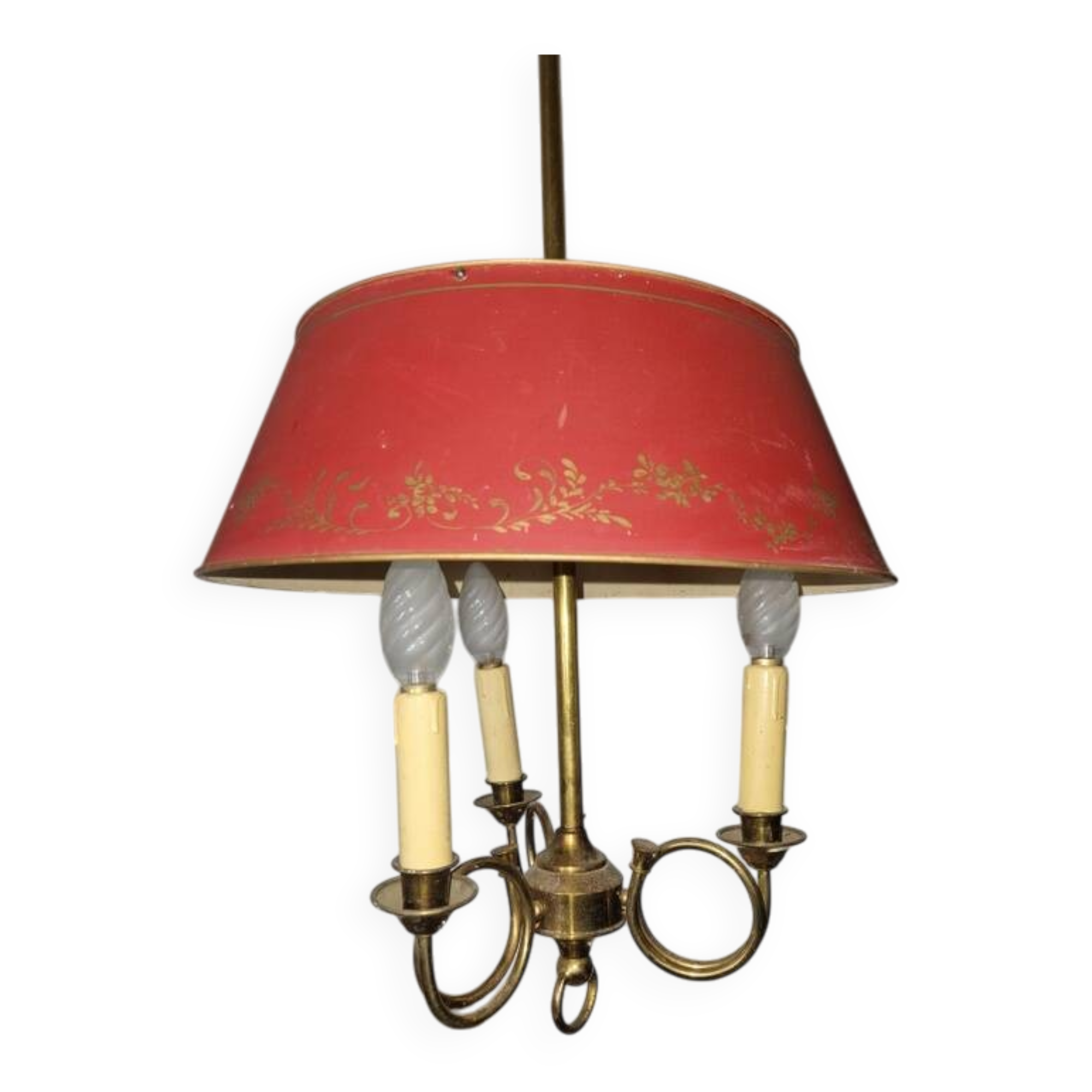 Lustre said metal chandelier with 3 lights in hunting horns.