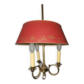 Lustre dit bouillotte en tôle à 3 feux de lumière à trompes de chasse