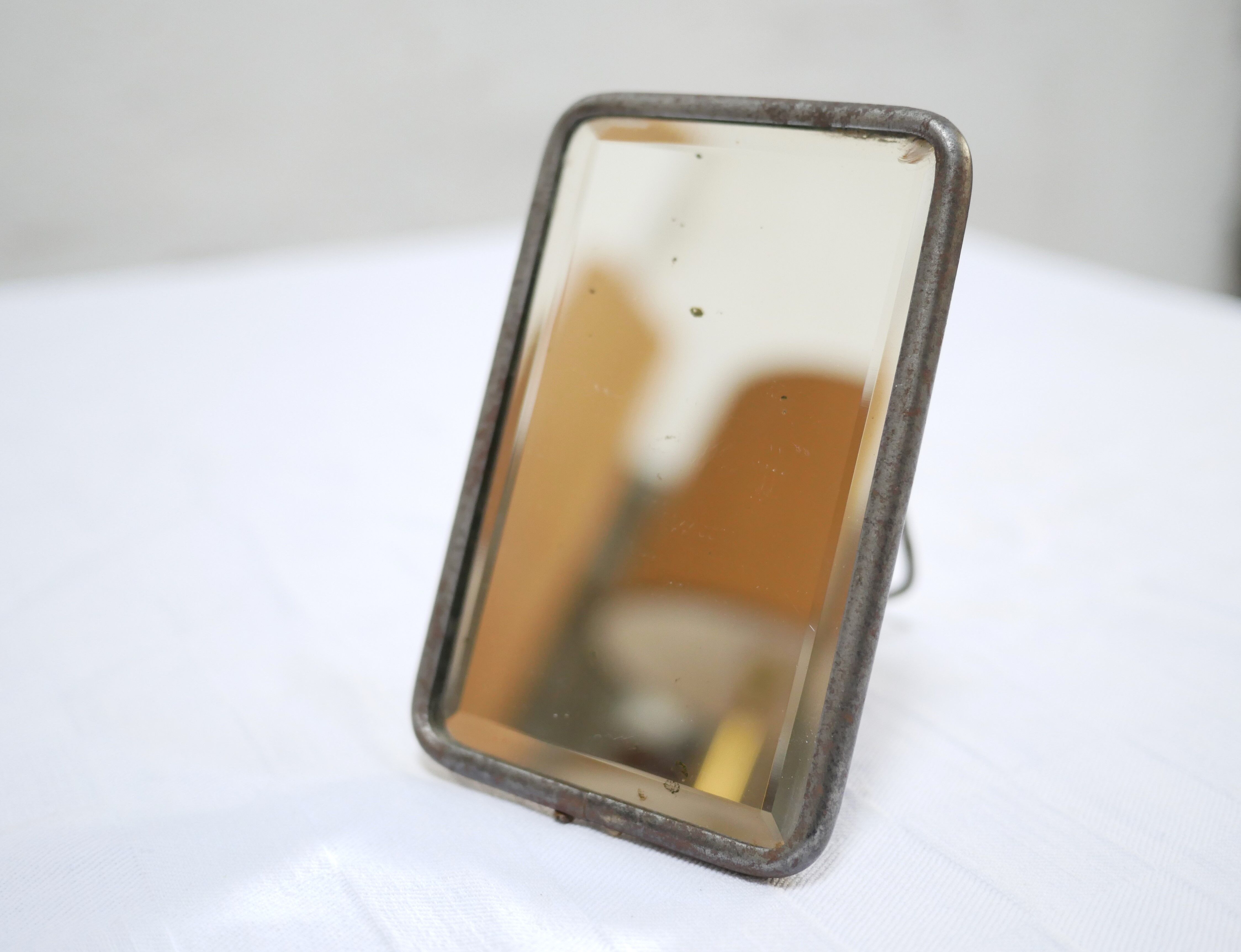 Vintage beveled barber mirror to pose or hang 15cm x 10cm