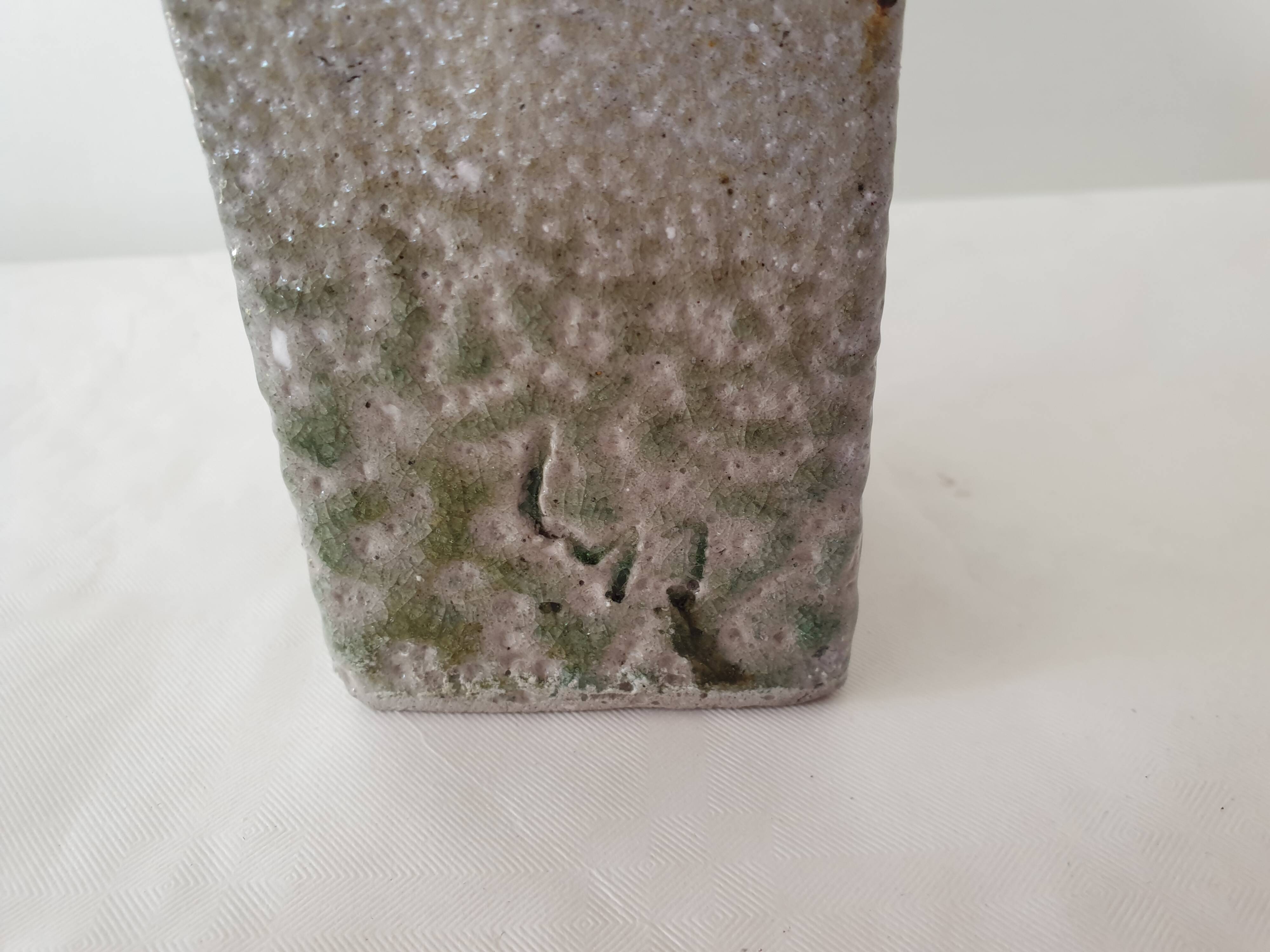 Square stoneware ceramic vase signed Jean Claude Monange