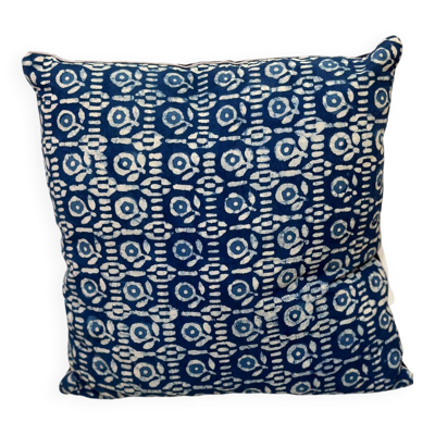 Housse de coussin blockprint indien en coton bleu indigo