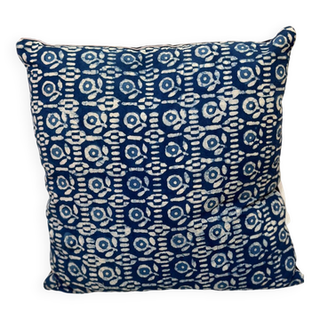 Housse de coussin blockprint indien en coton bleu indigo