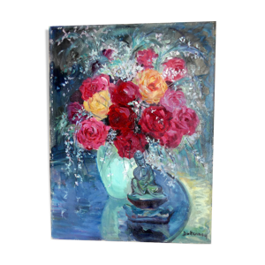 Tableau ancien 61 x 46 cms bouquet