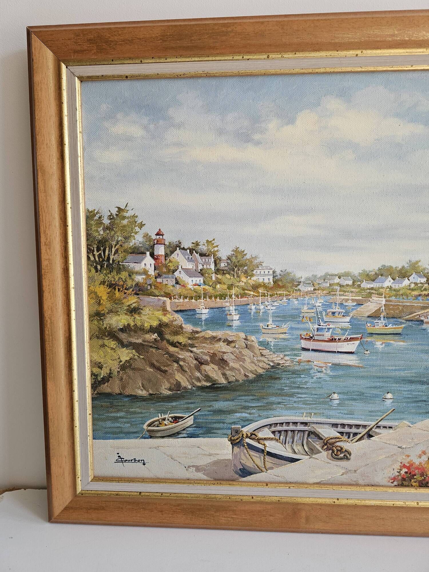 Oil Painting on Canvas Marine - Landscape Brittany - Doelan Signed J Courbon