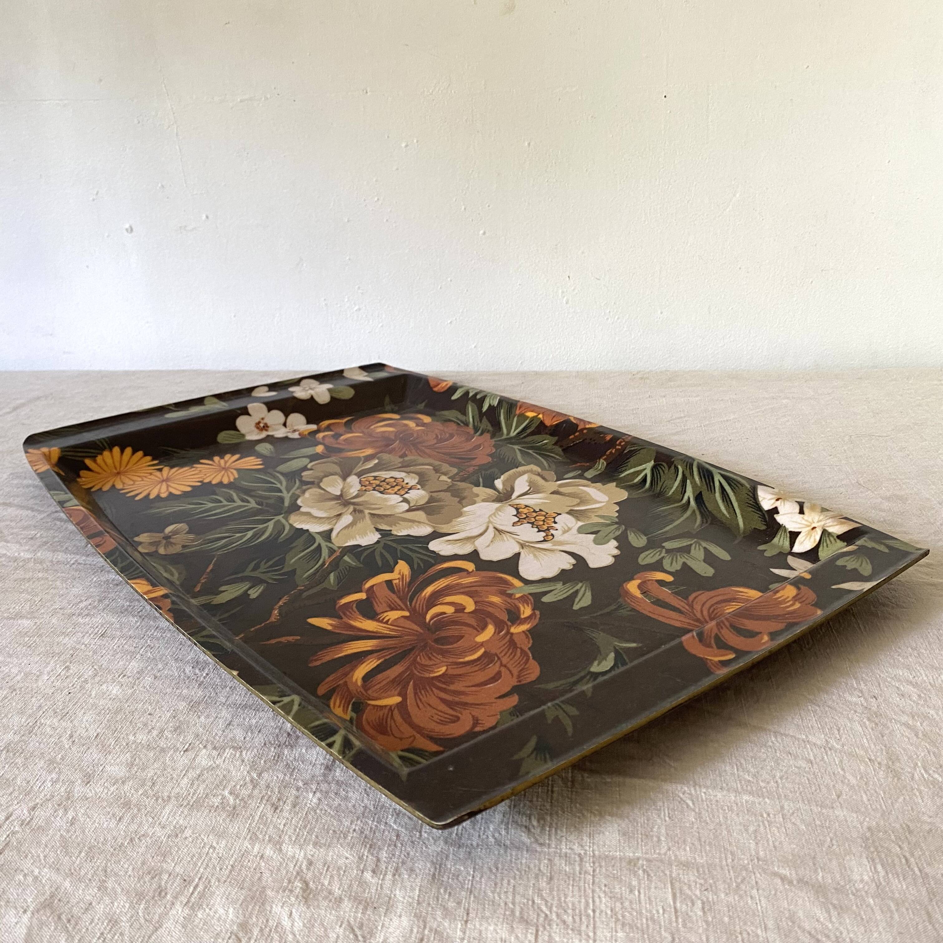 Plateau vintage fleuri Années 70 Mallod Great Britain