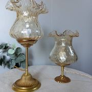 Duo desk lamps, vintage inspiration, bronze and ocher tulip glass