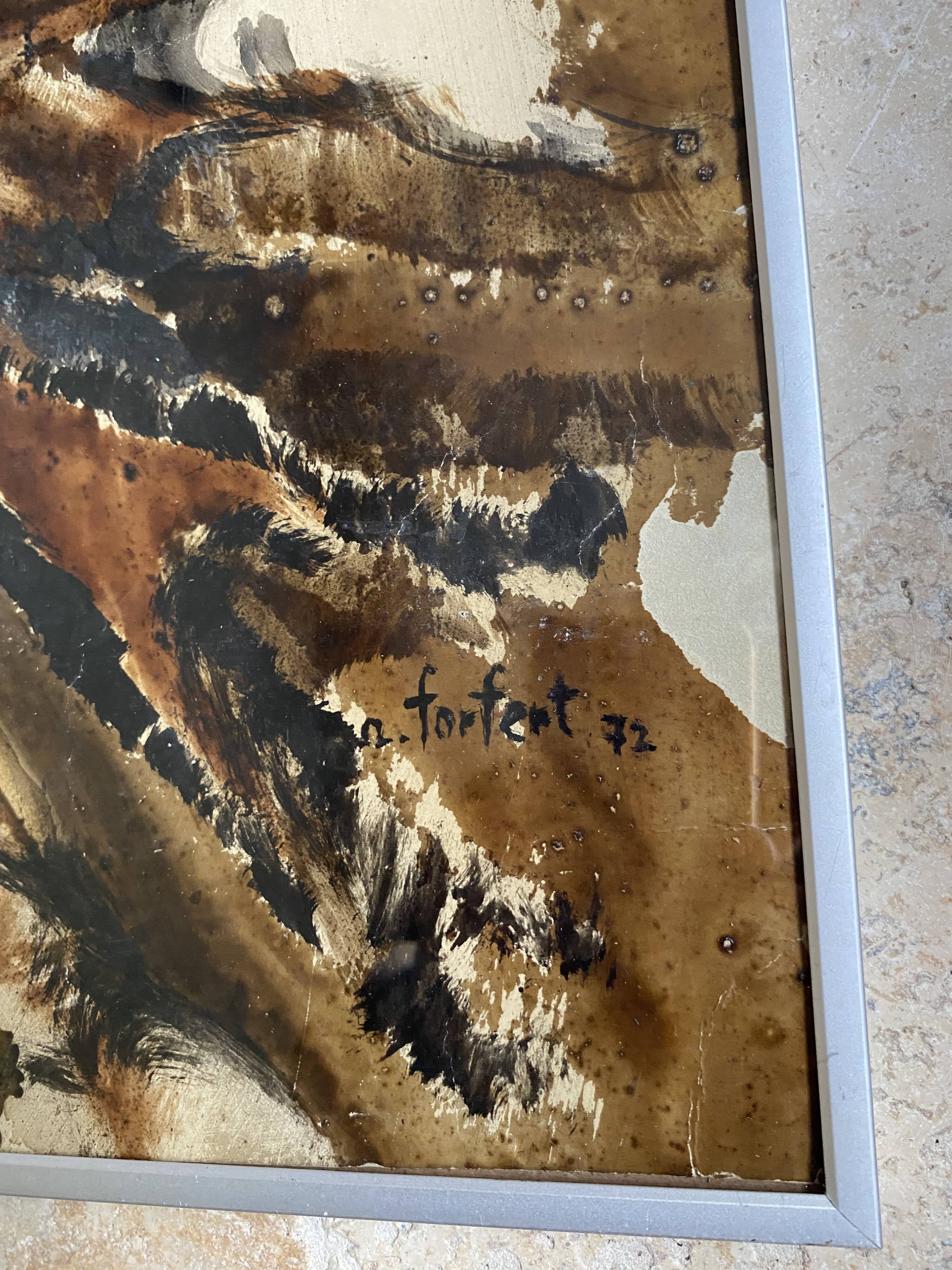 Painting 1972 under glass, metal frame