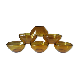 6 yellow amber glass raviers from Duralex