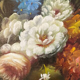 Oil on panel: still life with flowers