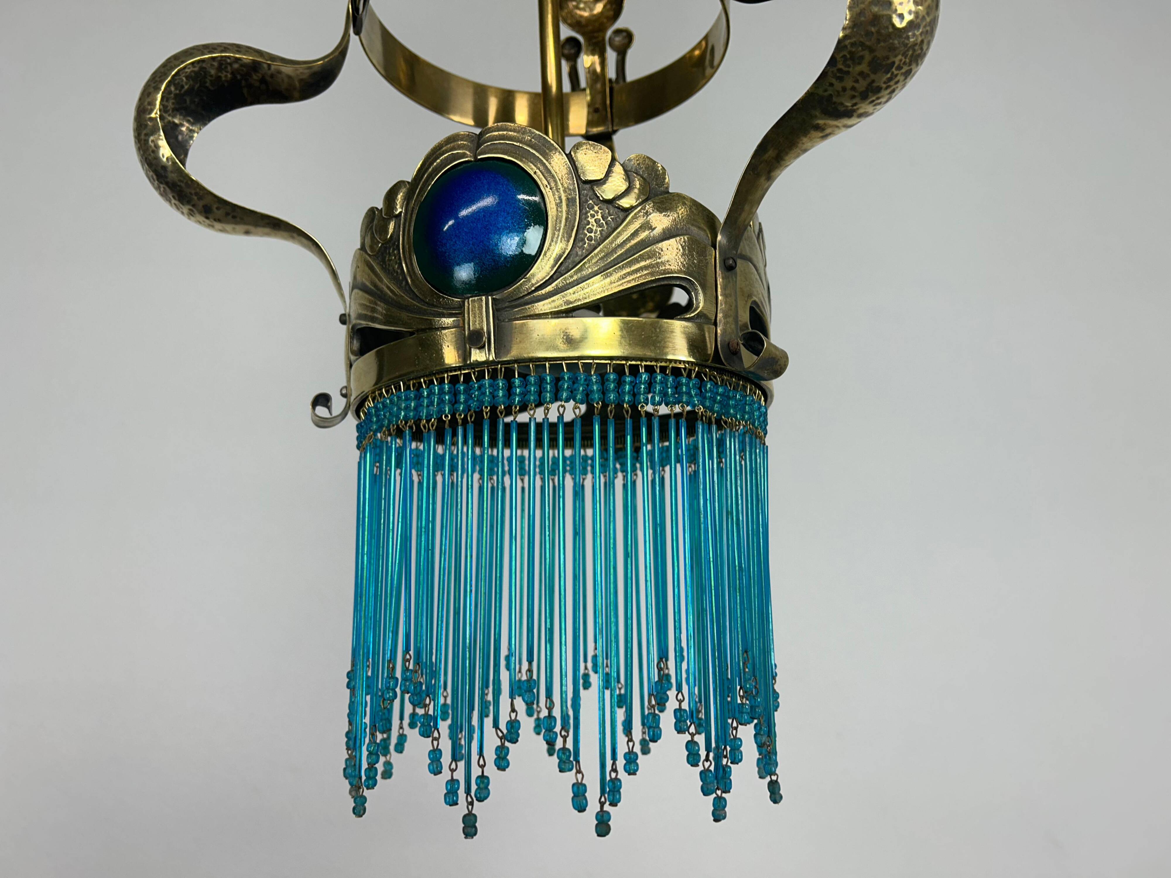 Brass Jugendstil chandelier by Koloman Moser