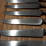 Box 12 old cheese knife 19th blade steel virole silver handle horn