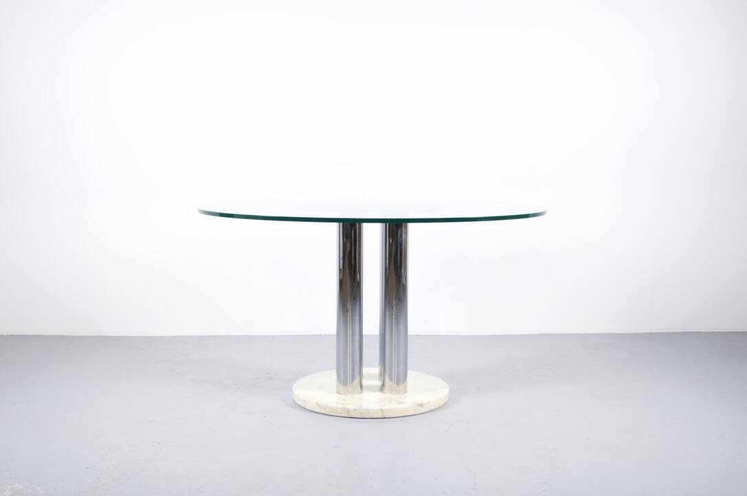 Italian marble dining table, chrome steel and glass, 70s