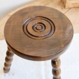 Antique wooden tripod milking stool - Turned legs