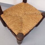 Vintage Charles Dudouyt Brutalist Low Chair in Wood and Straw, 1940s