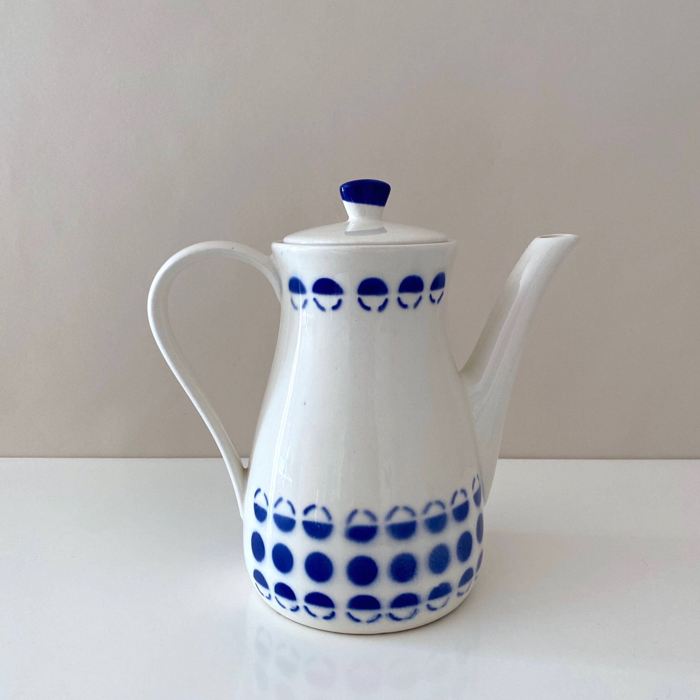 50s Coffee Pot, Teapot, Ceramic Pot Polka Dots, Vintage Tableware Germany, WAKU Fireproof
