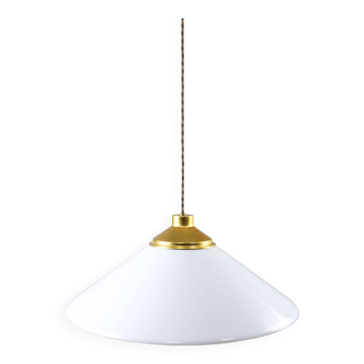 Space age italian plexiglas white saucer pendant lamp, 70s