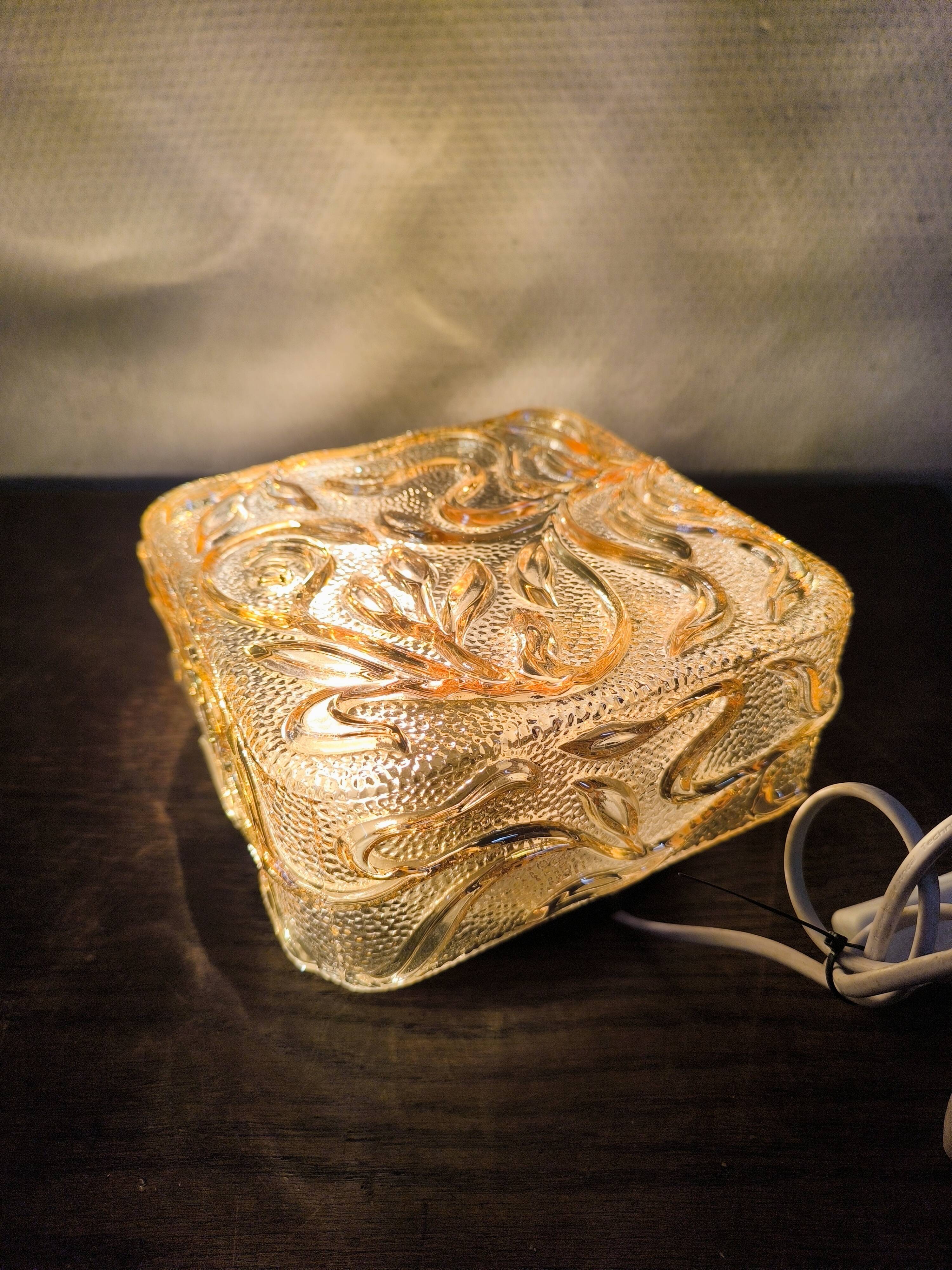 Amber glass wall lamp vintage flowers