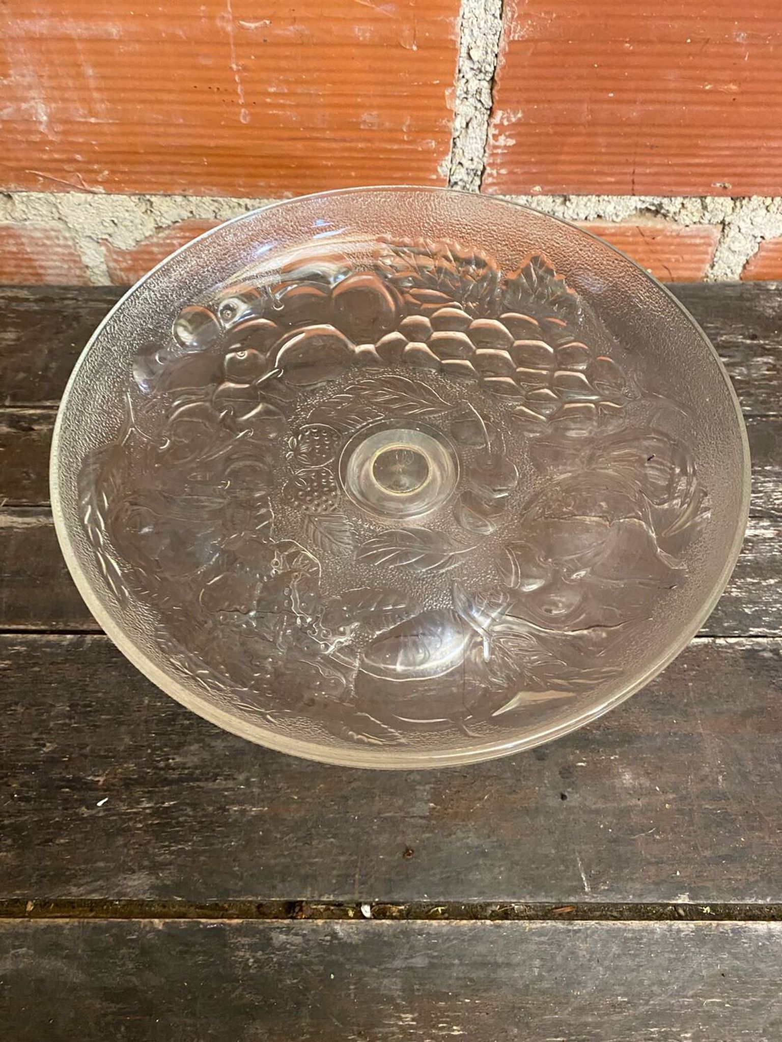 Vintage Fruit Bowl Old Molded Glass Plate Decor Fruits #D657