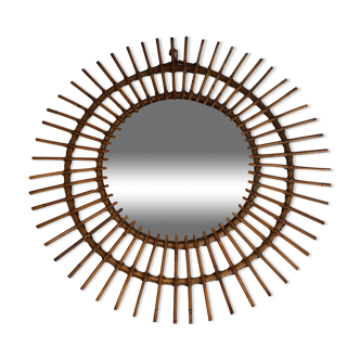 Miroir en rotin. travail français. vers 1970