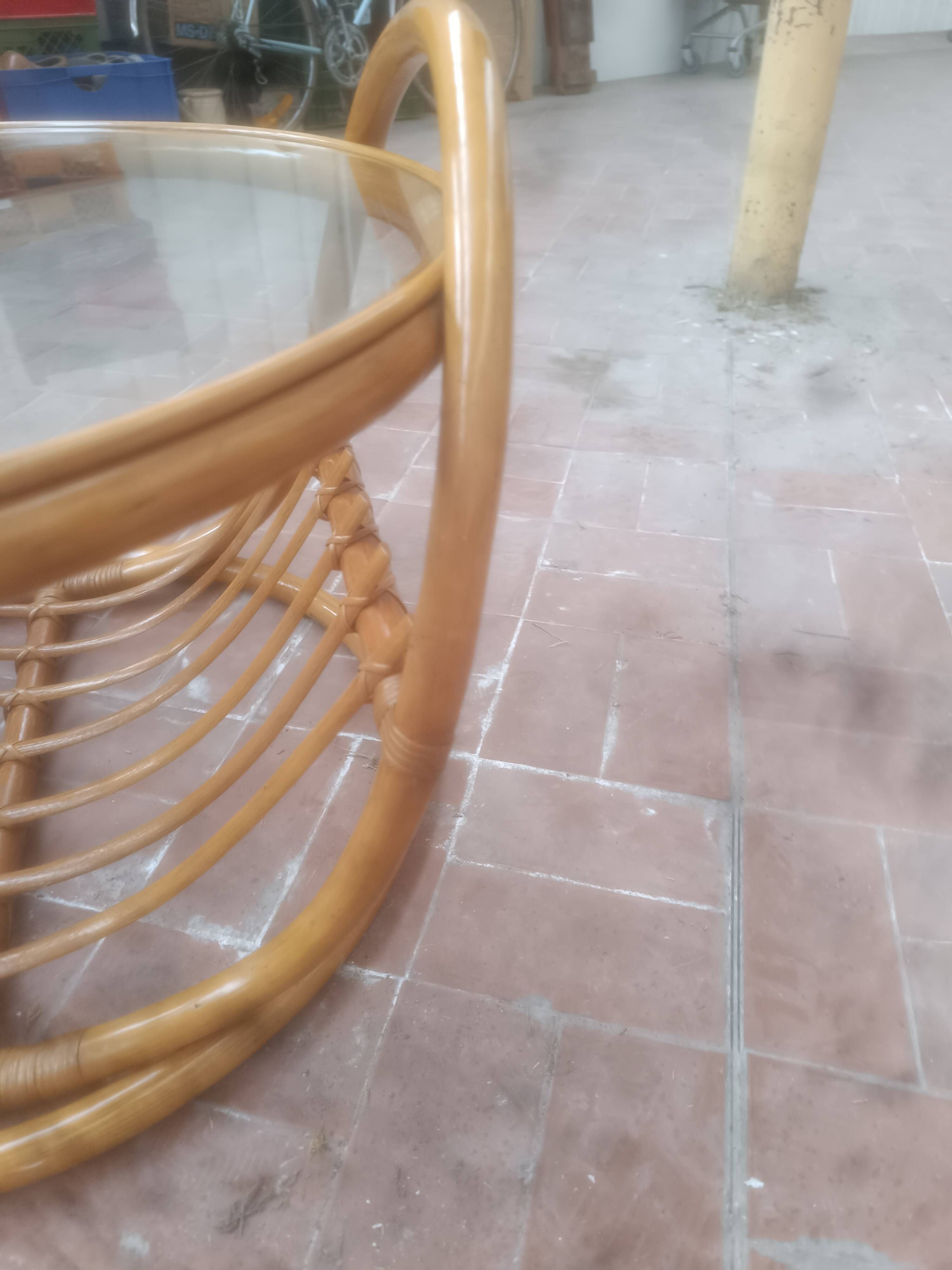Round bamboo and glass table