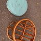 Vintage round woven bamboo pouf