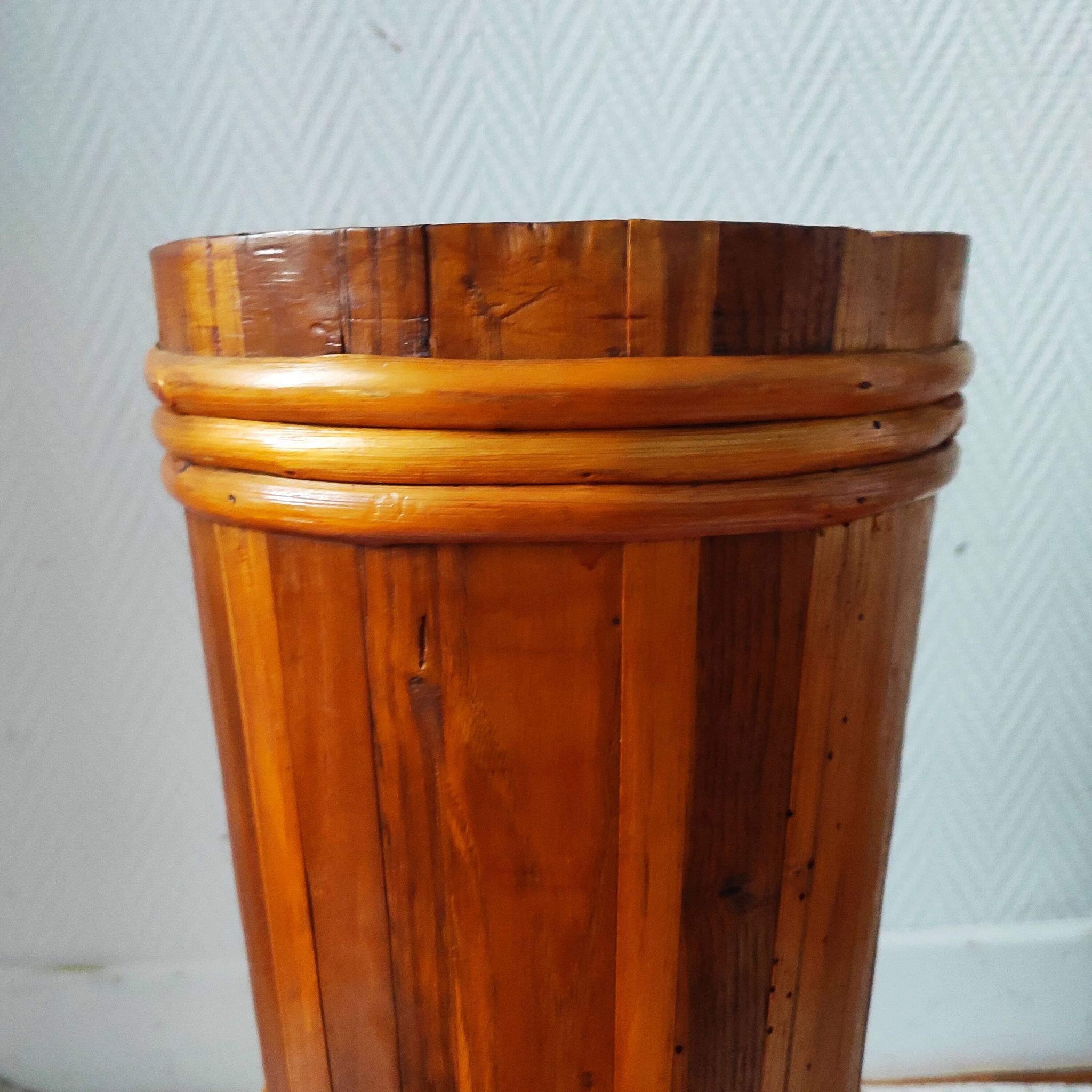 Vintage wooden and rattan umbrella stand