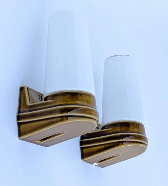 Pair of wall sconces "Bernadotte" model 6080 in ochre porcelain by Sigvard Bernadotte for Ifö - 1960